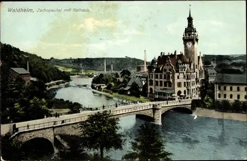 Ak Waldheim in Mittelsachsen, Zschopautal mit Rathaus