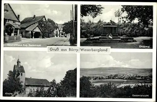 Ak Börry Emmerthal Weser, Geschäftshaus Aug. Seelemeyer, Ehrenmal, Kirche