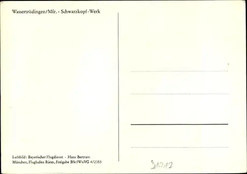 Ak Wassertrüdingen Mittelfranken, Fliegeraufnahme vom Schwarzkopf Werk