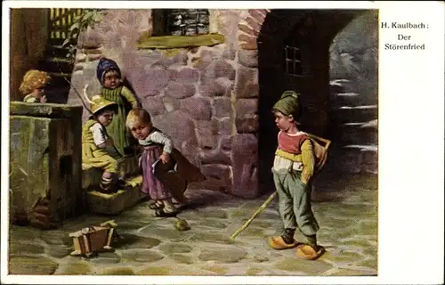Künstler Ak Hermann Kaulbach, Der Störenfried, Kinder spielen an einer Treppe