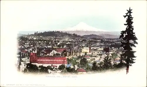 Ak Portland Oregon USA, Panoramablick über die Stadt, Mount Hood