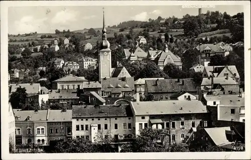 Ak Sebnitz in Sachsen, Blick auf die Ortschaft mit Grenadierburg, Kirche