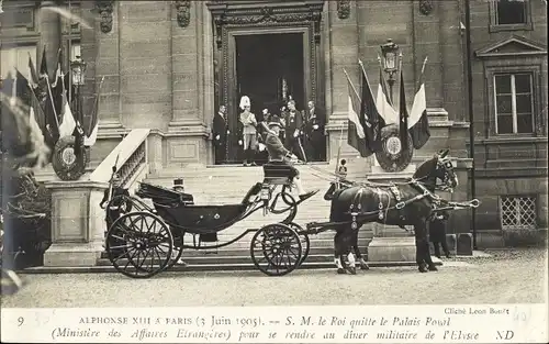 Ak Alphonse XIII à Paris 1905, Ministère des Affaires Etrangères, Alfons XIII. König von Spanien