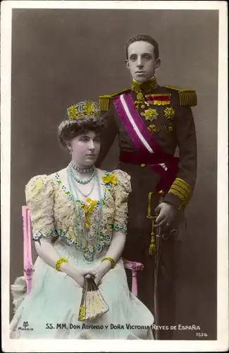 Ak Don Alfonso y Dona Victoria Reyes de Espana, Alfons XIII. König von Spanien
