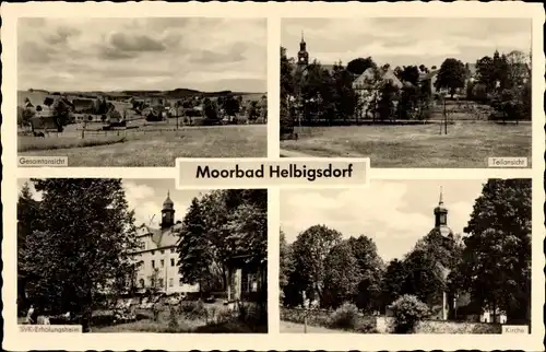 Ak Helbigsdorf Mulda in Sachsen, Gesamtansicht, SVK Erholungsheim, Kirche