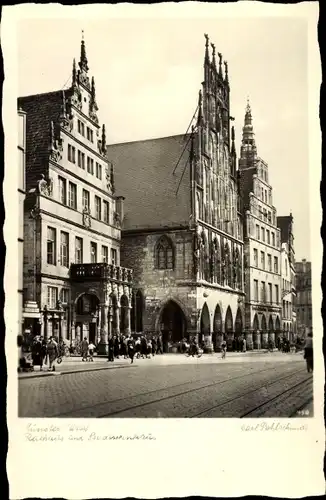 Ak Münster in Westfalen, Rathaus und Stadtweinhaus, Giebelhäuser, Fassaden