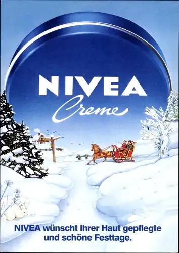 Ak Reklame, Nivea Creme, Pferdeschlitten in Winterlandschaft, Beiersdorf AG