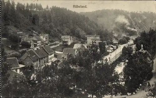 Ak Rübeland Oberharz am Brocken, Panorama vom Ort, Bahnstrecke