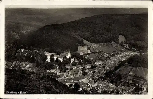 Ak Stolberg Südharz, Fliegeraufnahme, Panoramaansicht von Ortschaft und Umgebung, Klinke 12066