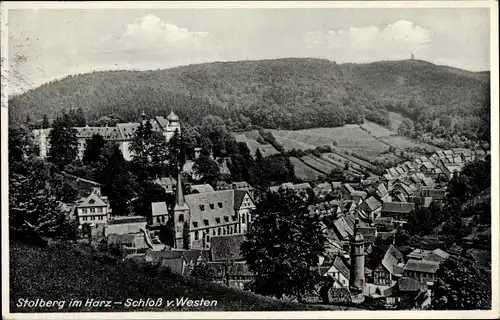 Ak Stolberg Südharz, Schloss vom Westen, Panorama vom Ort