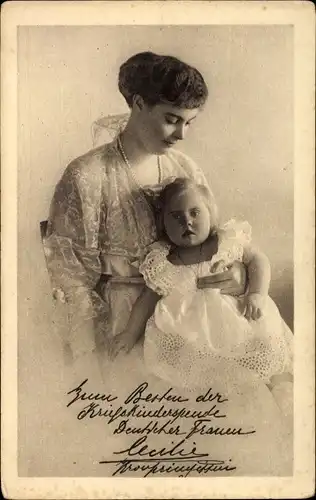 Ak Kronprinzessin Cecilie von Preußen mit ihrer Tochter, Kriegskinder Spendentag