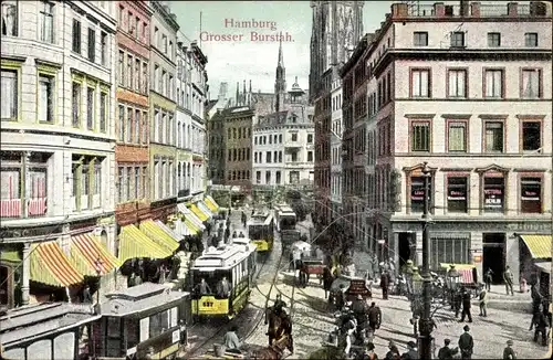 Ak Hamburg Mitte Altstadt, Blick auf den Großen Burstah, Straßenbahnen, Geschäfte, Passanten