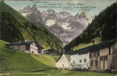 Ak Einödsbach Oberstdorf im Oberallgäu, Ortsansicht mit Trettachspitze, Mädelegabel, Hochfrottspitze