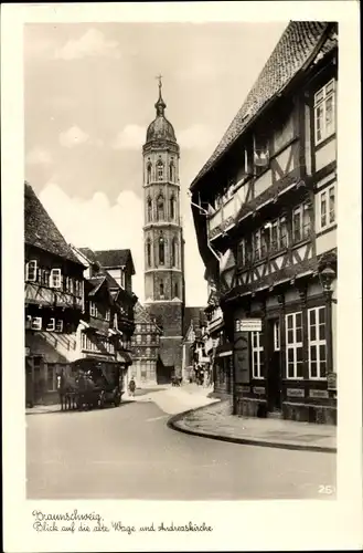 Ak Braunschweig in Niedersachsen, Blick auf die alte Waage und Andreaskirche