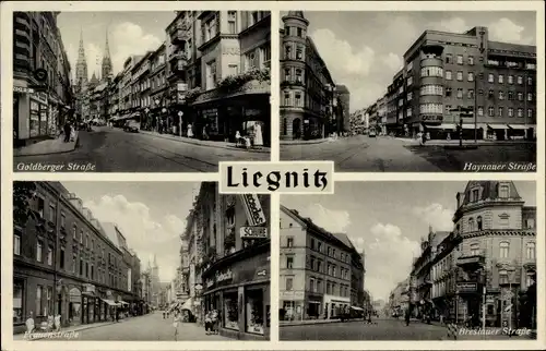 Ak Legnica Liegnitz Schlesien, Goldberger Straße, Haynauer Straße, Frauenstraße, Breslauer Straße