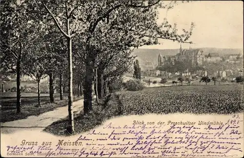 Ak Meißen in Sachsen, Blick von der Proschwitzer Windmühle zur Stadt