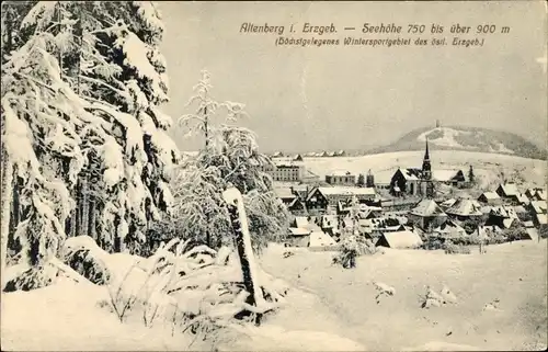 Ak Altenberg im Osterzgebirge, Blick auf die Ortschaft im Winter