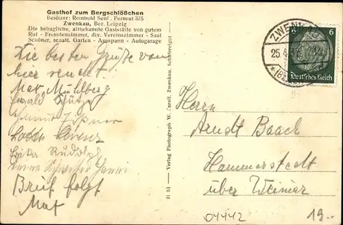 Ak Zwenkau in Sachsen, Gasthof zum Bergschlösschen, Inh. Reinhold Senf, Garten, Saal, Gäste