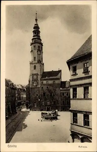 Ak Görlitz Oberlausitz, Rathaus am Marktplatz, Brunnen