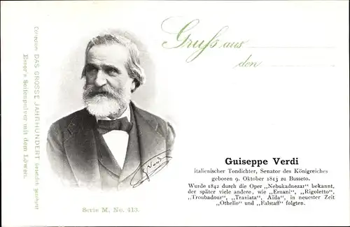 Ak Guiseppe Verdi, Italienischer Komponist, Senator des Königreiches, Portrait