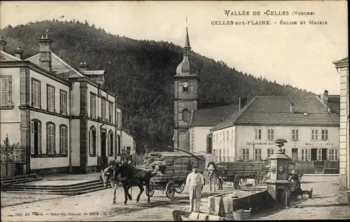 Ak Celles sur Plaine Vosges, Vallée de Celles, Église et Mairie