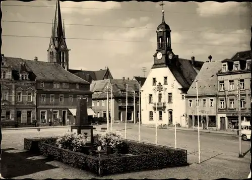 Ak Wilsdruff in Sachsen, Foto Wugk am Markt, Kirche, Denkmal, Rathaus, Schänke Alte Post