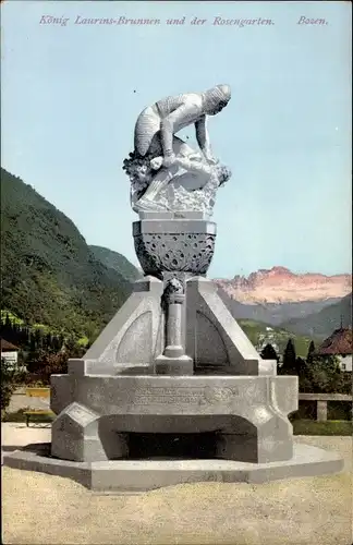 Ak Bozen Bolzano Südtirol, König Laurins Brunnen, Rosengarten, Bildhauer Andreas Kompatscher