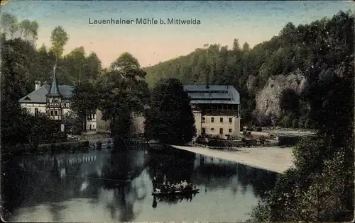 Ak Mittweida in Sachsen, Lauenhainer Mühle, Flusspartie
