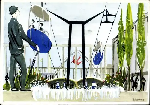 Künstler Ak Browne, Seilbahn auf der Weltausstellung 1958 in Brüssel, Exposition Universelle