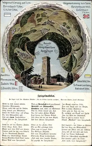 Lied Ak Grünhain Beierfeld im Erzgebirge Sachsen, Spiegelwaldlied, Aussicht vom König Albert Turm