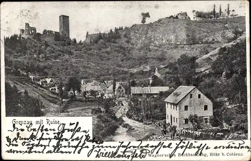 Ak Grenzau Höhr Grenzhausen im Westerwaldkreis, Ortsansicht mit Ruine
