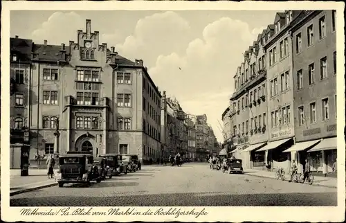 Ak Mittweida in Sachsen, Blick vom Markt in die Rochlitzer Straße, Autos, Geschäfte