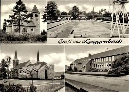 Ak Laggenbeck Ibbenbüren im Tecklenburger Land, Blick auf die Kirche, Freibad, Straßenansicht