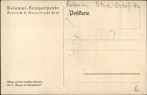 Ak Wageia im Kriegsschmuck, Deutsche Kolonien, Kolonialkriegerspende