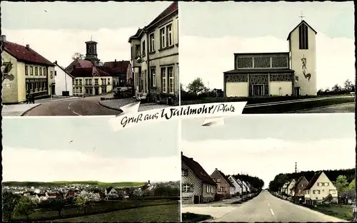 Ak Waldmohr im Kreis Kusel Rheinland Pfalz, Teilansichten, Kirche, Straßenpartien