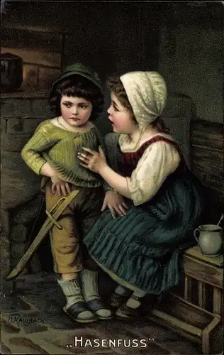 Künstler Litho Kaulbach, Hermann, Hasenfuß, zwei Kinder, Novitas Nr. 10681