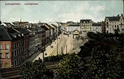 Ak Ludwigshafen am Rhein Rheinland Pfalz, Blick in die Ludwigstraße, Gleise