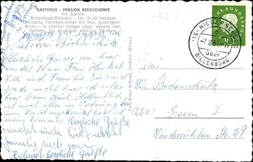 Ak Ballersbach Mittenaar im Dillkreis, Gasthaus Pension Bergschenke, Inh. Garotti