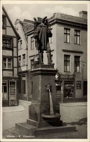 Ak Münster in Westfalen, Partie am Kiepenkerl Denkmal, August Schmiemann, Drogerie Lahm