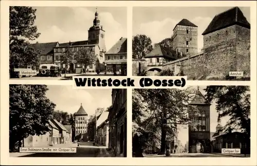 Ak Wittstock Dosse in der Ostprignitz, Marktplatz, Ernst Thälmann Straße, Gröper Tor, Amtshof, Bus