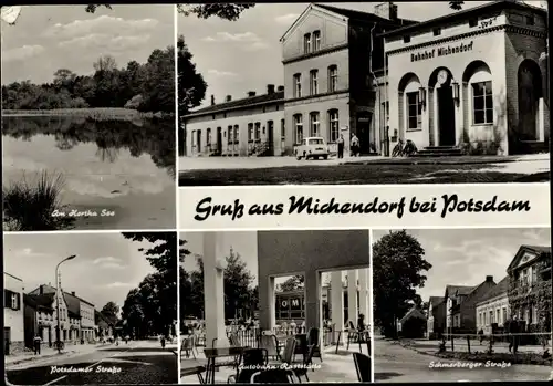 Ak Michendorf in Brandenburg, Herthasee, Bahnhof, Autobahn Raststätte, Potsdamer Straße