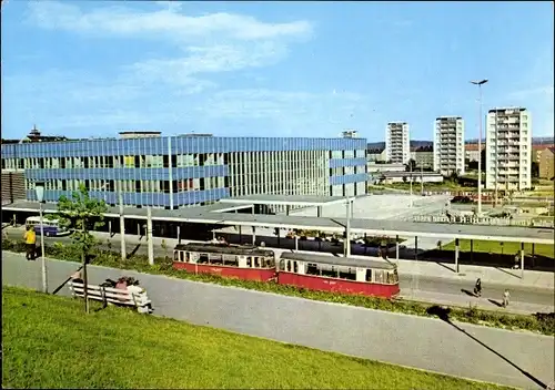 Ak Plauen im Vogtland, Oberer Bahnhof und Punkthäuser, Straßenbahn