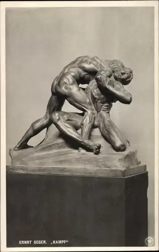 Ak Plastik von Ernst Seeger, Kampf, Körperstudie, Berliner Kunstausstellung 1907