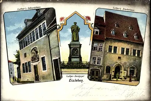 Ak Lutherstadt Eisleben in Sachsen Anhalt, Luther, Geburtshaus, Denkmal, Sterbehaus