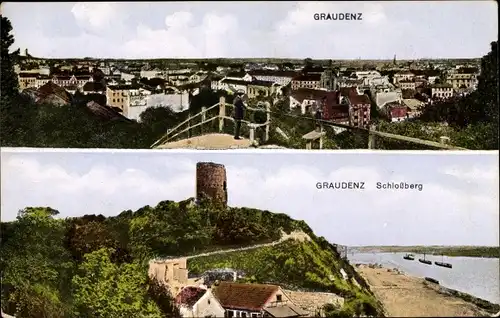 Ak Grudziądz Graudenz Westpreußen, Schlossberg, Panorama, Turm
