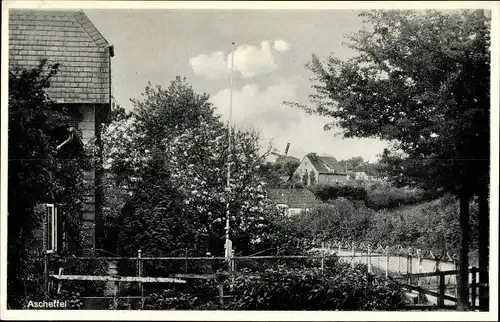 Ak Ascheffel in Schleswig Holstein, Teilansicht des Ortes, Wohnhaus, Garten, Windmühle