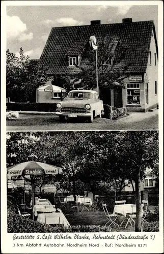 Ak Hohnstedt Northeim in Niedersachsen, Gaststätte und Cafe Wilhelm Blanke, Garten, Auto
