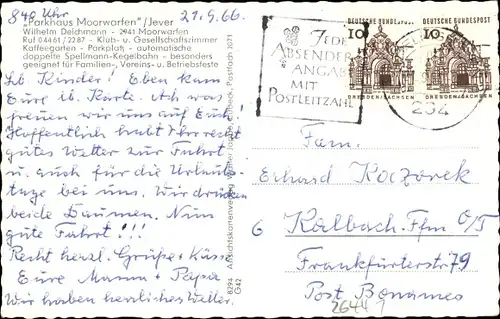 Ak Jever Friesland, Partie am Parkhaus Moorwarfen, Inh. Wilhelm Deichmann