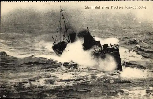 Ak Deutsches Kriegsschiff, Torpedoboot im Sturm, Starker Wellengang