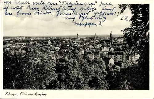 Ak Erlangen in Mittelfranken Bayern, Blick vom Burgberg auf die Stadt